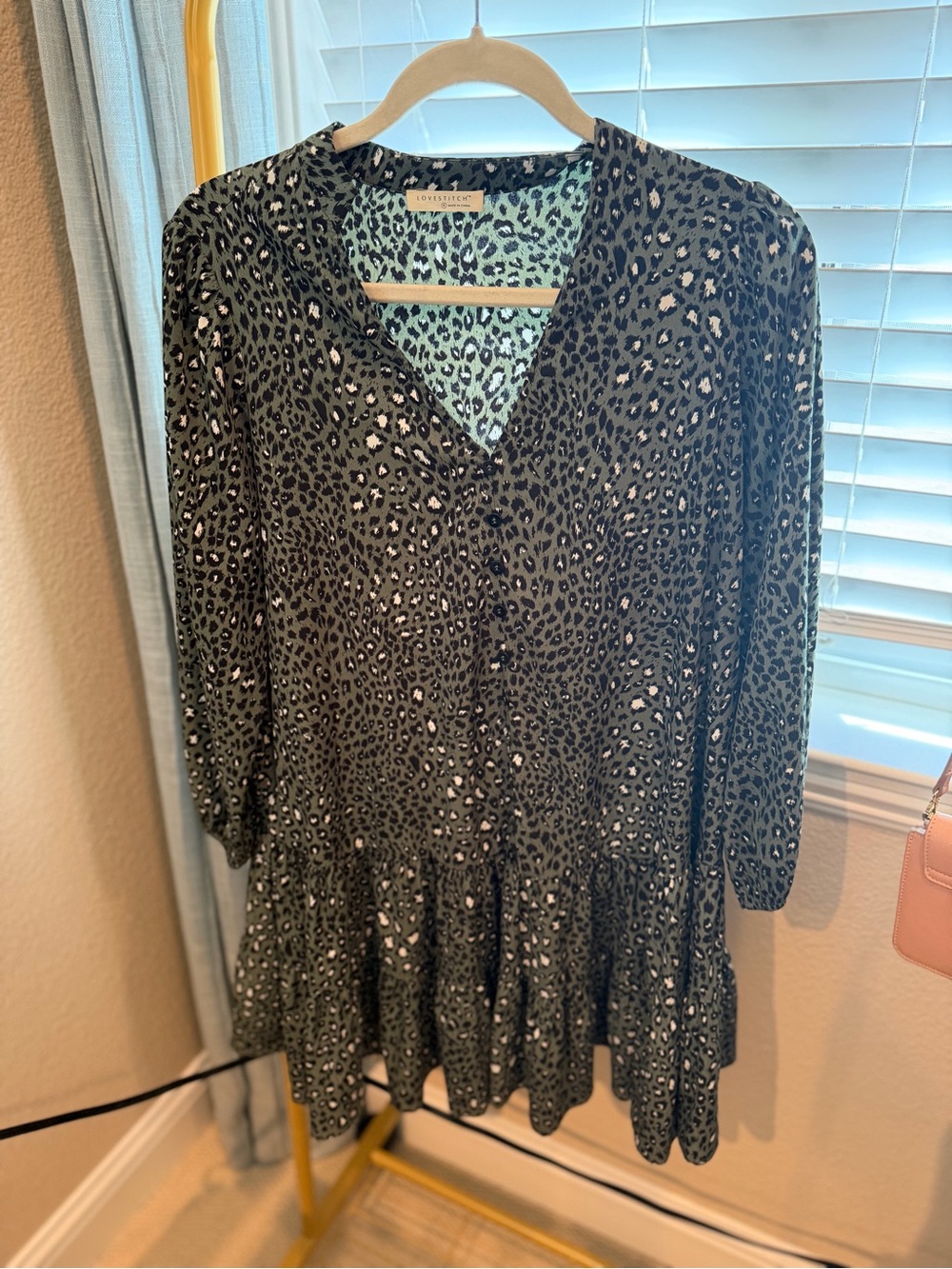 lovestitch Black and Green Leopard Print V-Neck Peplum Dress